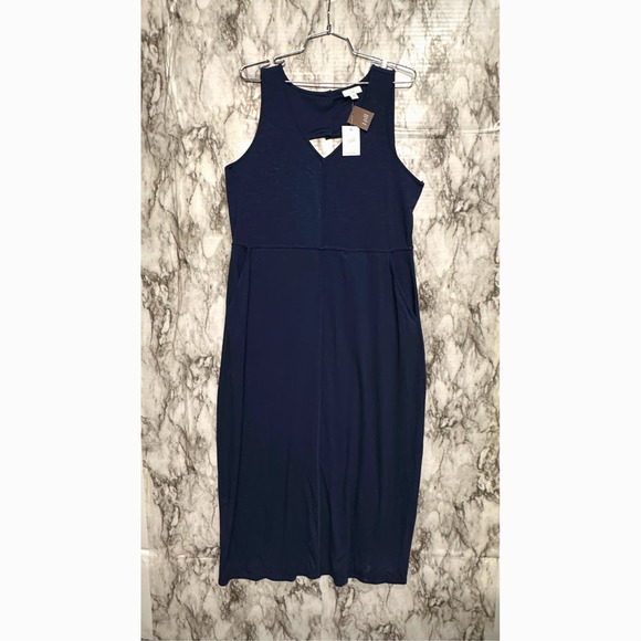 NWT J. Jill Cutout Sleeveless Everyday Tunic Maxi‎ Dress in Navy Blue - M - Picture 1 of 11